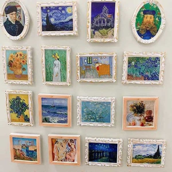 World Famous Painting Fridge Magnets Starry Sky Sunflower With Frame Refrigerator Sticker Kitchen Home Decoration GiftsM240808