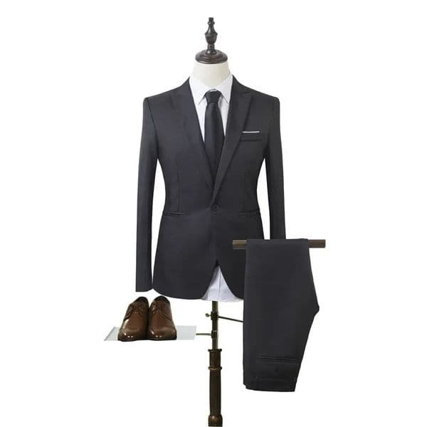 Spring and Autumn Mens Casual Business Solid Color Suit Set Two Piece Korean Version Slim Fit 240807