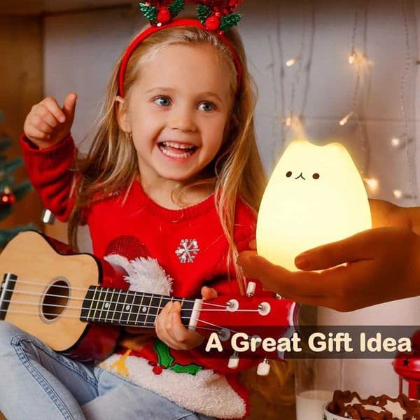 LED Cat Night Light for Kids Silicone Cute Cat Nursery Night Lights Portable Multicolor Christmas Gifts for Baby Children Y240807