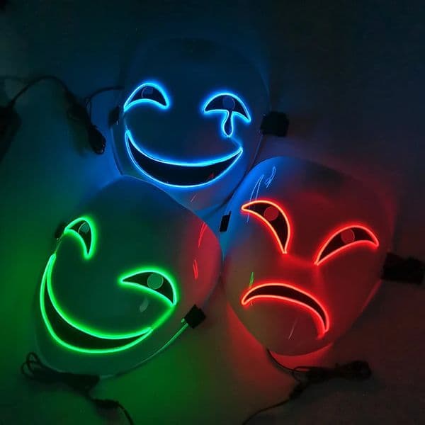 STOCK Anime LED Glowing Halloween Full Face Neon Light Up Cosplay Costume Crying Smile Clown Luminous Mask Supplies 240808 Free Shipping