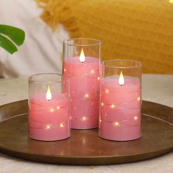 3pcs/set LED Flameless Candle Light Pink Blue Red Christmas Halloween Prayer Wedding Romantic Atmosphere String Light Candle Y240807