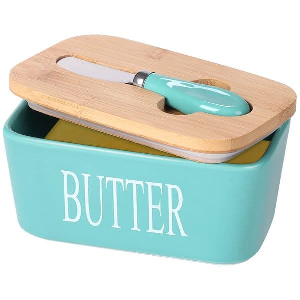 Tabletop with lid, yellow oil pan large butter pan ceramic butter holder with knife and high-quality silicone seal Elegant Yellow