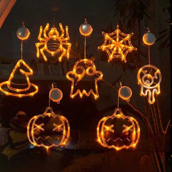 Halloween Decoration Window Lights Pumpkin Spider Ghost Witch Hat Hanging LED Sucker Lamp for Home Bar Halloween Party Decor Y240807