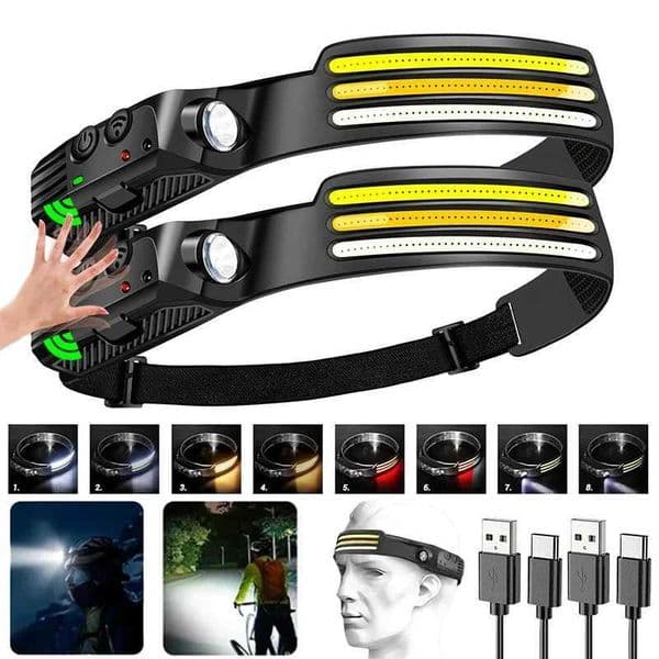 1-10Pcs Tricolor LED Sensor Headlamp Built-in Battery USB Rechargeable Head Flashlight Outdoor Camping Fishing Emergency LampCL240807
