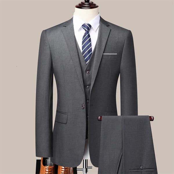 High Quality Solid Color Suit suit vest trousers Mens Fashion Casual Handsome All Business Threepiece Set 240807