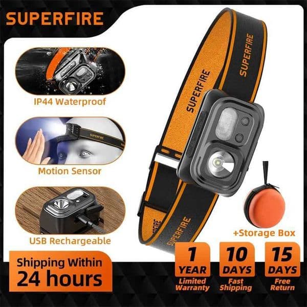 SUPERFIRE Mini Rechargeable Powerful Headlamp Hiking Camping USB C Head Light LED Sensor Headlight Front Head Lamp For WorkingCL240807