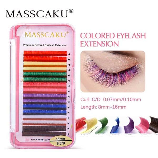 MASSCAKU 16Lines Colorful Classic Eyelash Extension Professional Individual Fake Lashes Mixed Length Colored Eyelashes SuppliesM240806