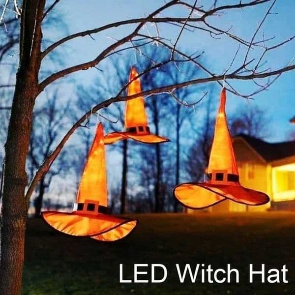 Halloween Decoration Outdoor Hanging Lighted Glowing Witch Hat Lights String Battery Outdoor Yard Tree Decorations Y240807