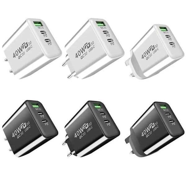 40W USB C Fast Charger Super Fast Mobile Phone Adapter Multi USB Plug Type C Fireproof PD Triple Port Power Adapter For TravelM240809