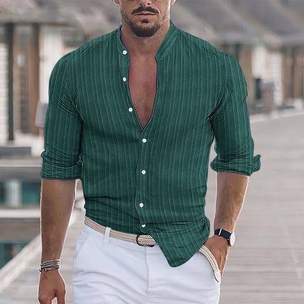 European and American comer Casual Summer Cotton Blended Long Sleeve Beach Hawaiian Holiday Stripe 240808