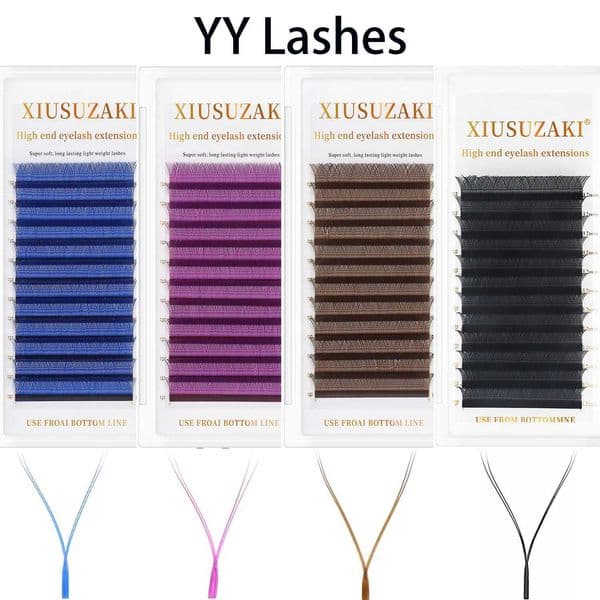 XIUSUZAKI YY Shape Lashes Brown Purple Blue Colorful Premade Fans Eyelashes Extension Supplies Mesh Net Cross Volume Lash BeautyM240806