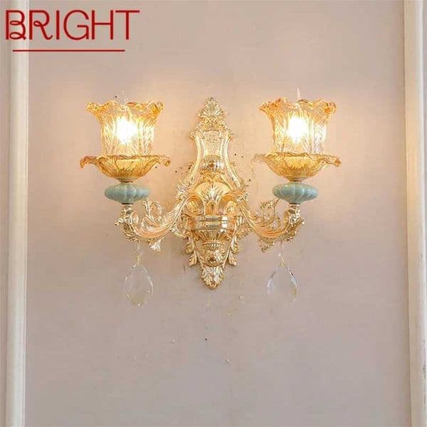Bright European Crystal Wall Lamp Luxury Living Room Bedside Lamp Background Wall Corridor Villa Hotel Lighting B240808