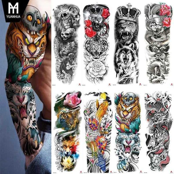Full Arm Tattoo Sticker Jesus Virgin Crown Lion Waterproof Tattoo Sticker Y240809
