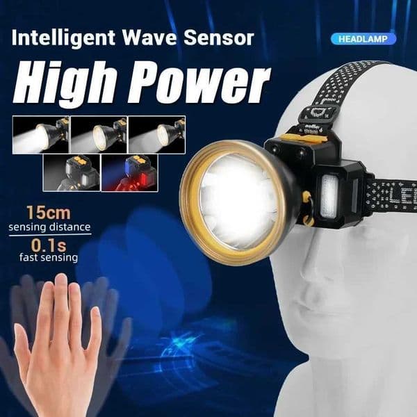 High Power LED Headlight Wave Sensor Headlamp Super Bright Waterproof Charging Outdoor Night Fishing Induction Head LampCL240807