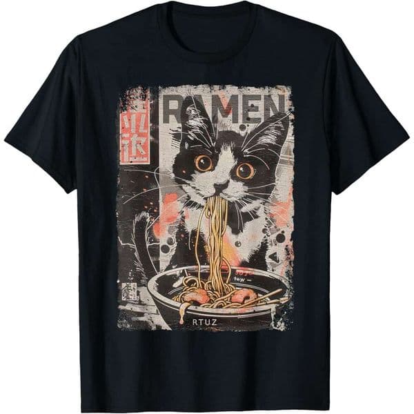 T shirt for Mens Cat Ramen Noodle Japanese Anime Manga Ramen Cute Cat T-Shirt Shirts Tshirt Graphic Tee Casual Tops Clothes Short sleeve