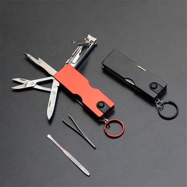 Outdoor multifunctional mini keychain knife LED light nail clipper earring clipper push pocket EDC tool multiple Hiking Gears W240808