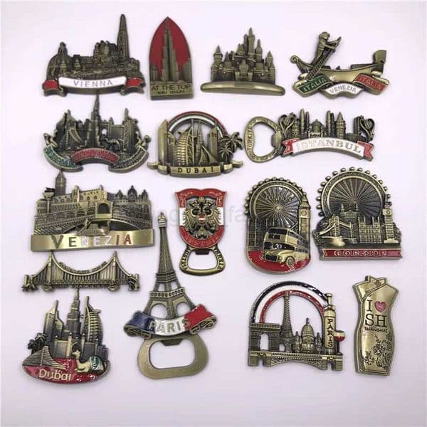 World Souvenir Refrigerator Sticker Magnetic Dubai America Austria Vienna Venice British Metal Magnet Refrigerator Bottle OpenerXJ240809