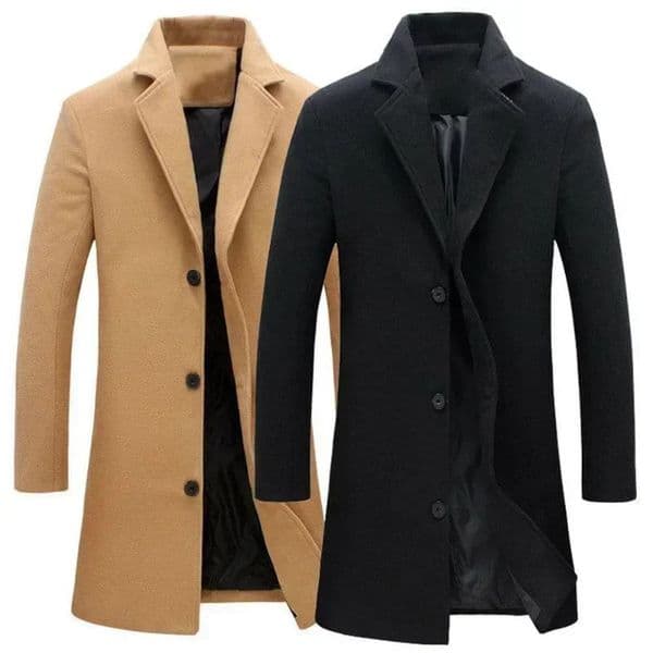 Single breasted lapel long jacket fashionable autumn and winter casual coat plus size trench mens wool solid color 240808