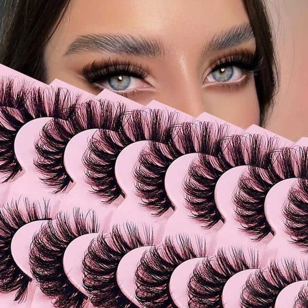 7 Pairs False Eyelashes Volume Faux Mink Fluffy Lashes Dramatic D Curl Strip Lashes 18MM Thick Eye Lashes PackM240806