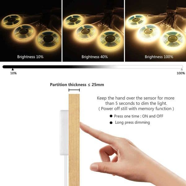 Smart Penetrable Wood COB LED Strip Touch Sensor Light 320Leds/m Warm/Neutral White Parallel Lights Kitchen Backlight Lighting X2506231