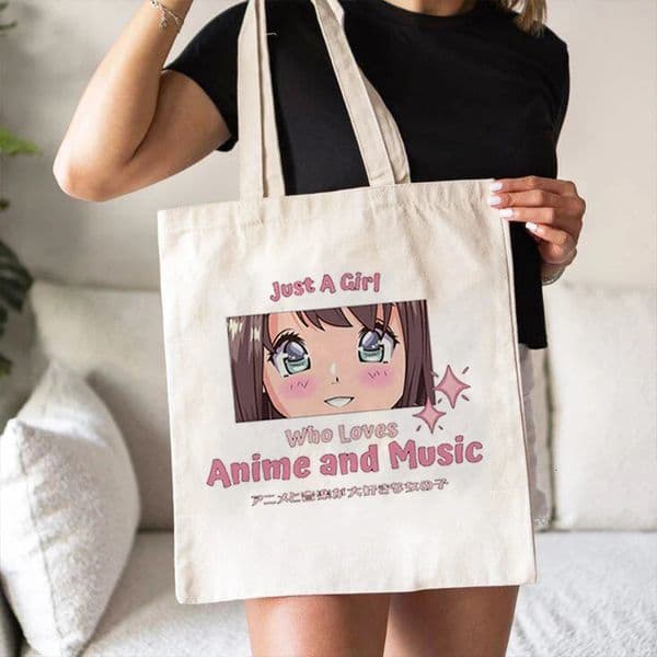 Canvas handbag is just a girl who likes anime handbags shoulder shopping bags foldable and reusable travel 240808