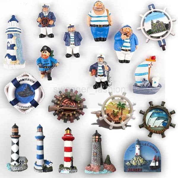 Fridge Magnet Magnetic Resin Mediterranean Wind Lighthouse Sailor Captain Cruise Ship Souvenirs Refrigerator DecorationXJ240809
