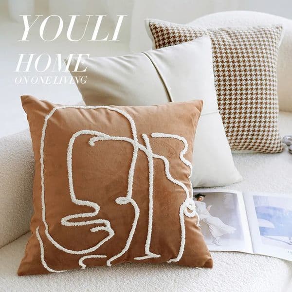 Bed brown cream retro Nordic retro throw living room sofa throw cover bedside Cushion Cover 240807 M260228