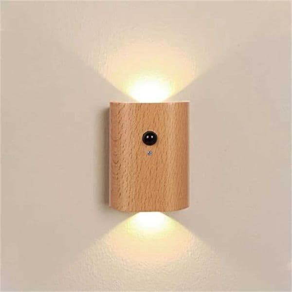 Wooden motion sensor night light USB charging wireless LED sensor wall light bedroom kitchen corridor staircase light B240808