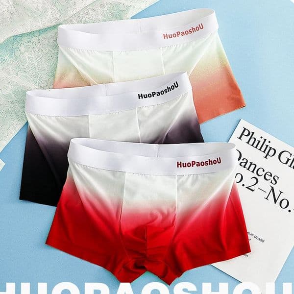 Mens gradient printed boxing shorts ice silk sexy seamless underwear ultrathin breathable fashionable 240808