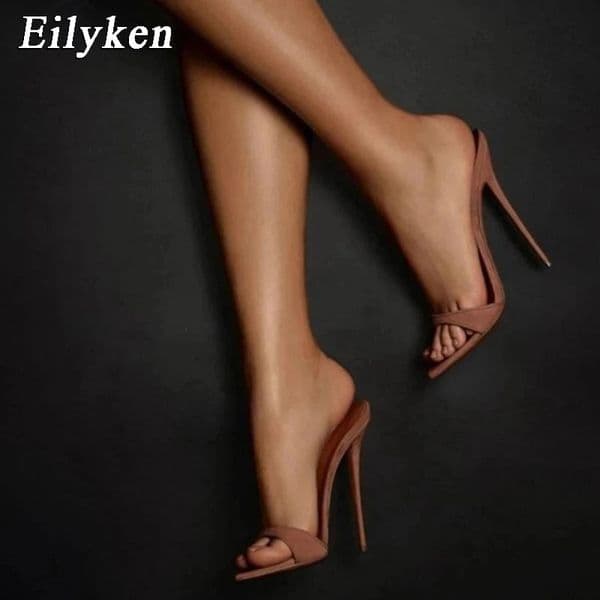 Eilyken Fashion Women Slippers Pointed Toe High Heels Sandals Sexy Stripper Party Slides Mule Ladies Shoes Size 35-42 250328