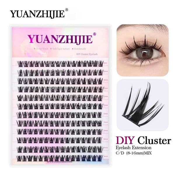 YUANZHIJIE DIY Lashes Ribbon Mix Dovetail Individual Eyelashes Clusters D Curl Wispy Natural Soft Cosmetic Kit Makeup SuppliesM240806