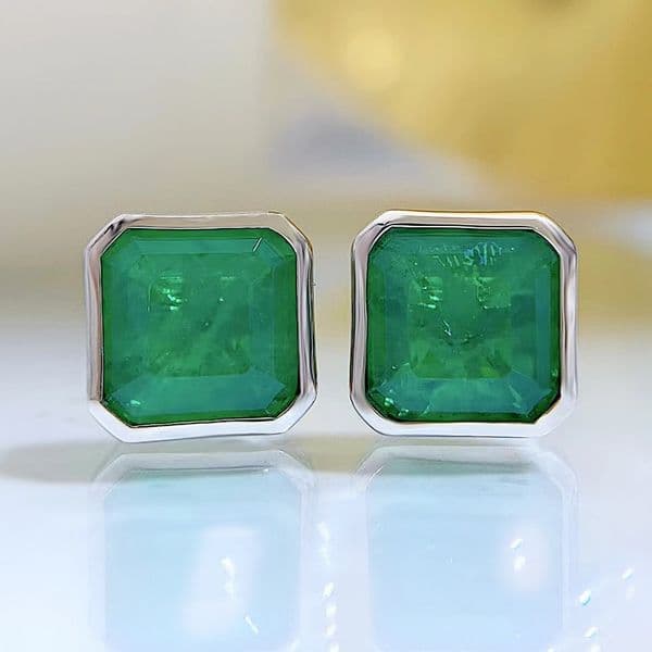 jewelry Top Sell Handmade Stud Earrings Simple Fine Jewellery Real Sterling Silver Large Princess Cut CT Emerald Party Ladies Earring Gift