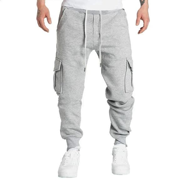 Mens Overalls Loose Joggers Workout Cargo Pants Sweatpants Active Sports Trousers Drawstring Multi Pocket Mens Casual Pants 240810