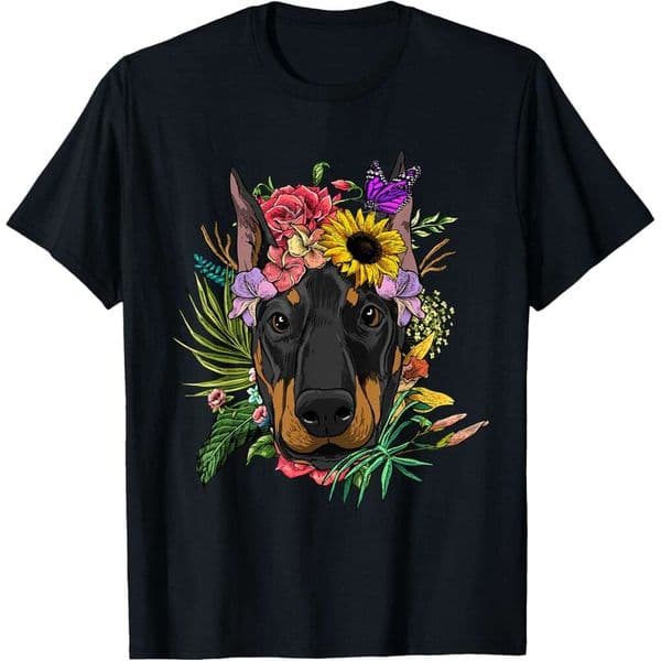 25ss Casual T shirt for Mens Shirt Floral Doberman Pinscher Dobie Pet Dog Lover T-Shirt Shirts Tshirt Graphic Tee Tops Clothes Short sleeve Free shipping