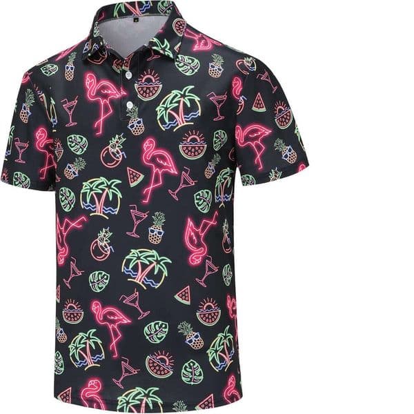 Fashion Mens Polo shirt Black flamingo for Men Dry Fit Mens Shirt Short Sleeve Funny Golf Polo Shirts Polos shirts tshirt Casual tops summer clothes Short sleeve