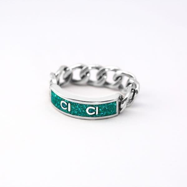 Vintage Thai Sier letter G Green enamel ring Premium ins chain body fashion all-matching couple style
