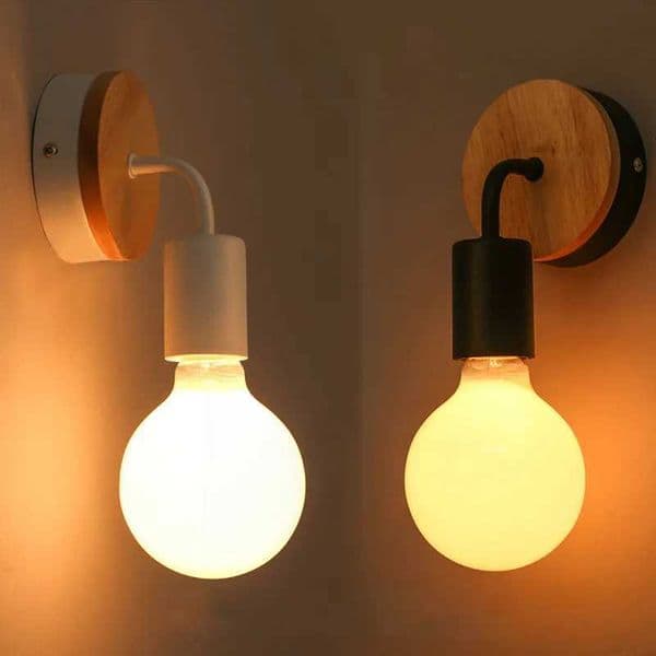 Modern Minimalist Wrought Iron Wall Lamp with E27 Lamp Holder Black White Vintage Wood Wall Light for Bedroom Living Room IndoorCL240809