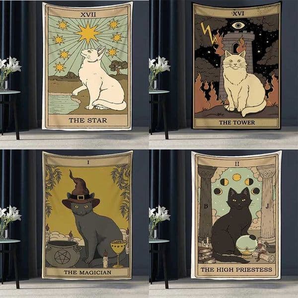 Tarot Cards Cat Claws Tapestry Wall Hanging Bohemian Witchcraft Decoration Home Furnishings Hippie Mattresses Girls Dormitory W240809