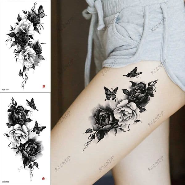 2pcs Waterproof Temporary Tattoo Sticker Flower Butterfly Fake Tatto Flash Tatoo Arm back thighs Tato for Girl Women Y240809