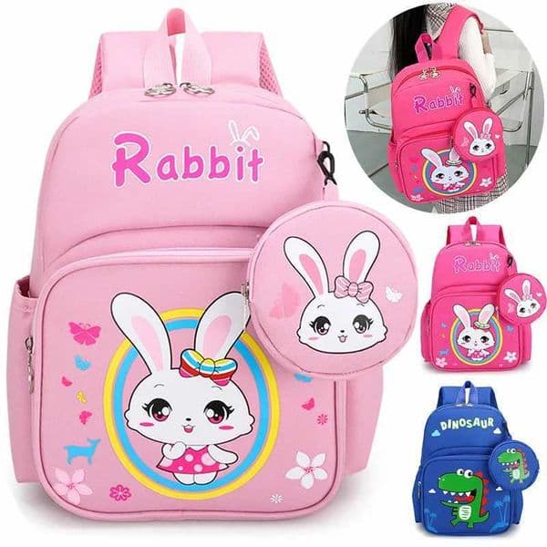 Cartoon School Backpack for Student Unicorn Rabbit Print Schoolbag Boy Girl Kindergarten Baby Children Backpack with Coin Purse Y240809