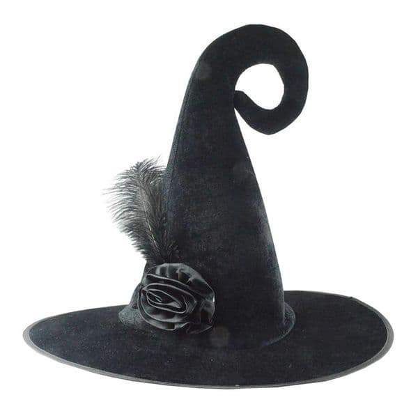 Halloween Wide Brim Witch Hat with Feather Rose Wizard Hat Decorative Props for Women Men Masquerade Party Y240810