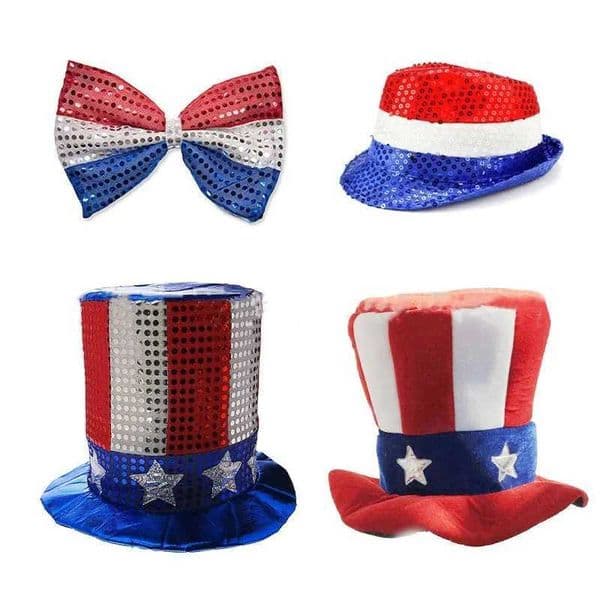 American Independence Day High Hats American Caps Uncle Sams Hat Sequin Bow Tie Happy Independence Day Party Decor Y240810