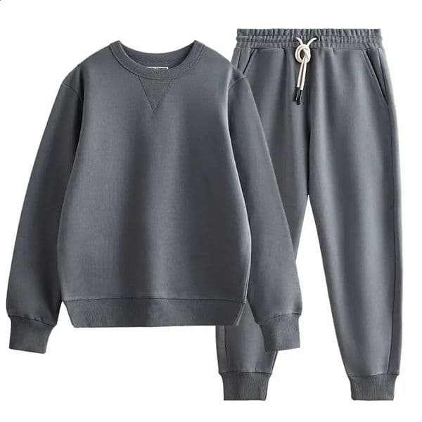 Fall and Winter Korean Winter Casual Padded Cotton Sports Suit Men and Women Round Neck Long-sleeved Sweater Two-piece Set 240807
