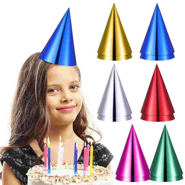 12 Pcs Childrens Party Hat Cone Hats Caps Birthday Colorful Decorations Metallic Paper Decorative Supplies Y240810