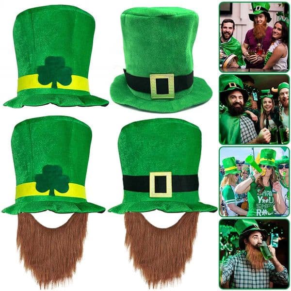 Saint Patricks Day Top Hat Holiday Fake Beard Green Celebration Costume for Irish Festival Birthday Party Decor Supplies Y240810