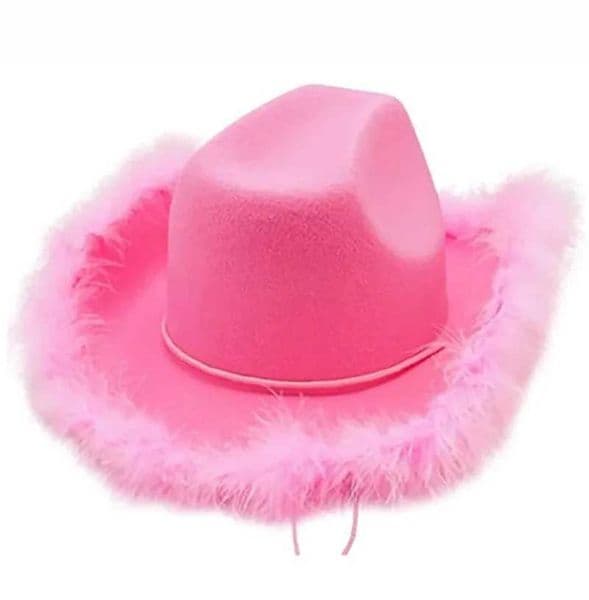 Fur Edge White Black Western Bar Dance Dress Up Happy Girls Pink Cowboy Birthday Party Hat Y240810