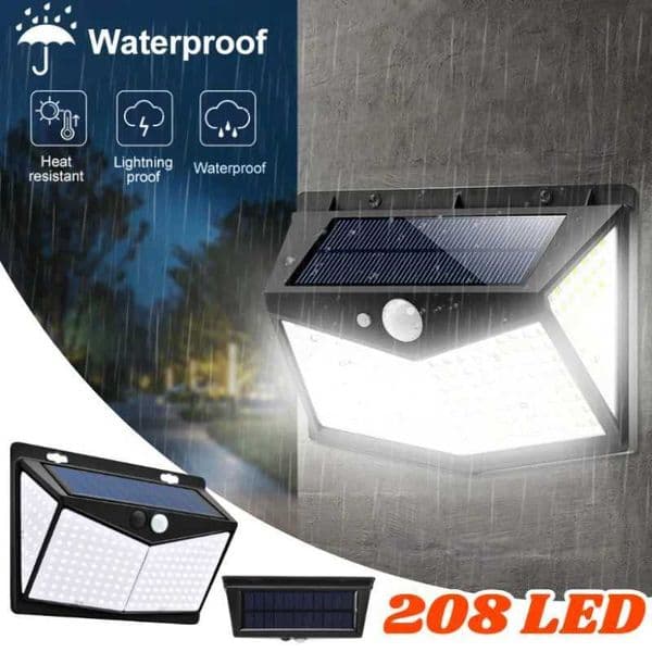 Outdoor 208 LED Wall Lamp 3 Modes Motion Sensor Lamp Waterproof Wireless Security Solar Wall Light Garden Pathway Walkway DoorCL240809