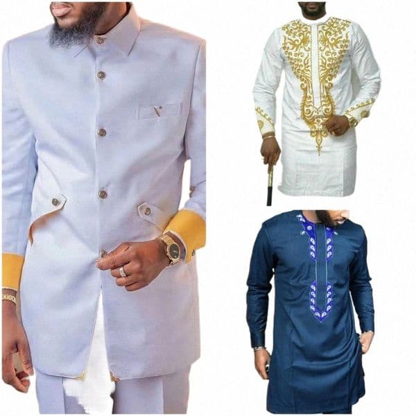 kaunda Suit Men Outfits Clothing 2PCS Set Single Breasted Jacket Top Pants Tuxedo Suits African Traditial Ethnic Wedding Wear P9rw#