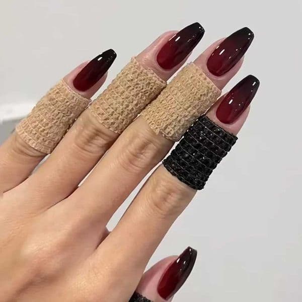 Fashion Gradient Black Red Wearable Short Ballet Fake Nails Full Cover Detachable Finished False Nails Press on Nails with GlueXJ241128