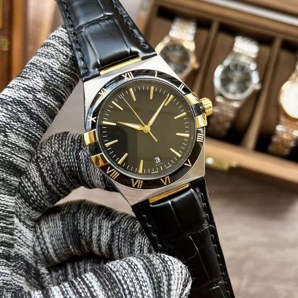 luxury designer watch 2813 movement genuine leather belt transparent bottom ring mouth 39mm all stainless steel fully automatic mechanical ceramic watches Blue